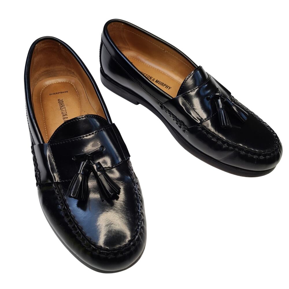 Johnston & Murphy Men's Hayes Tassel Loafers Black Full Grain Size 8 M